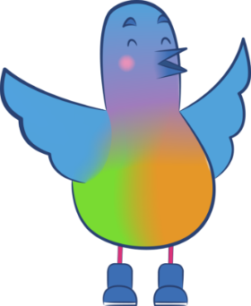 The Fedora Flock mascot, Colúr, flapping its wings with excitement.